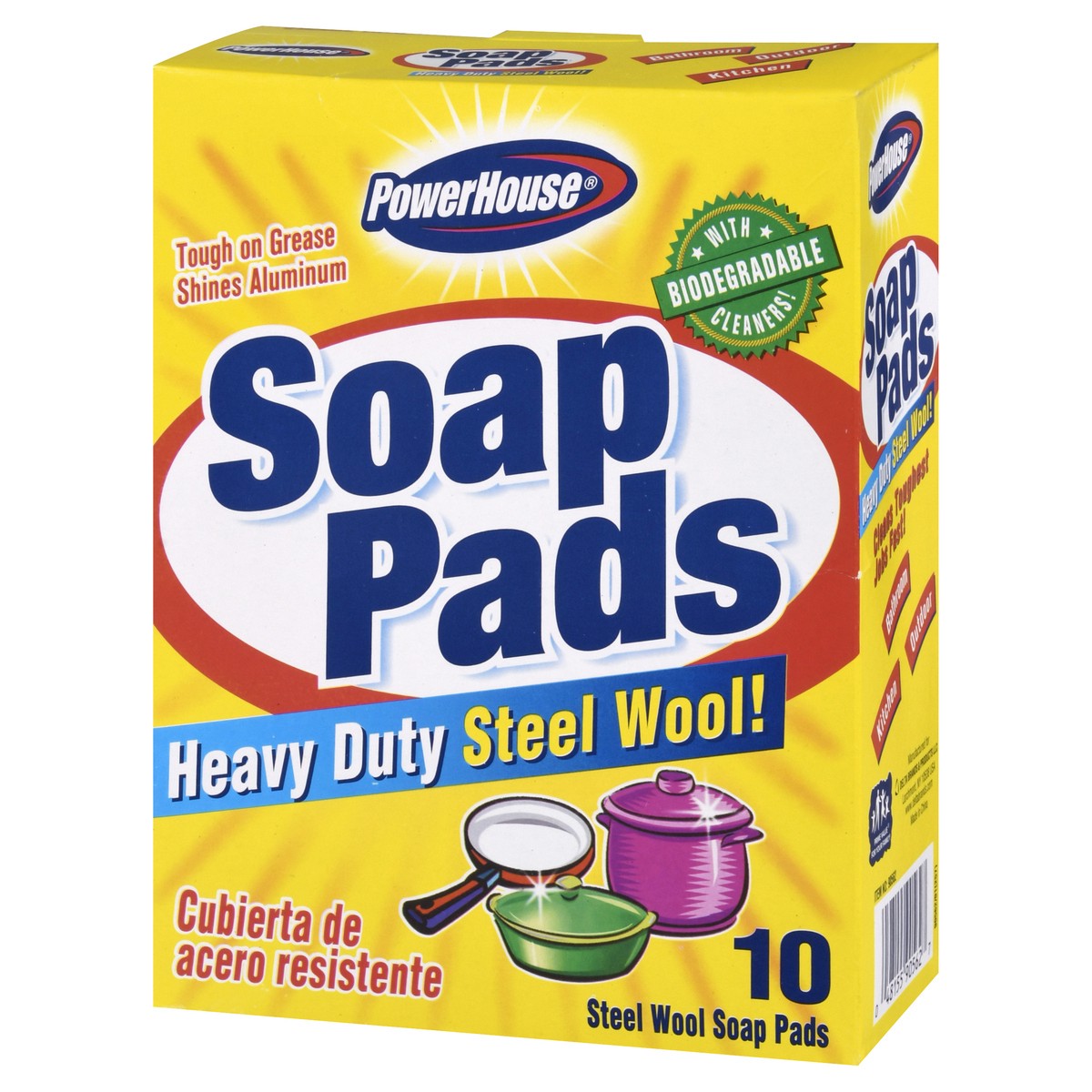 slide 3 of 9, PowerHouse Power House Steel Wool Soap Pads, 10 ct