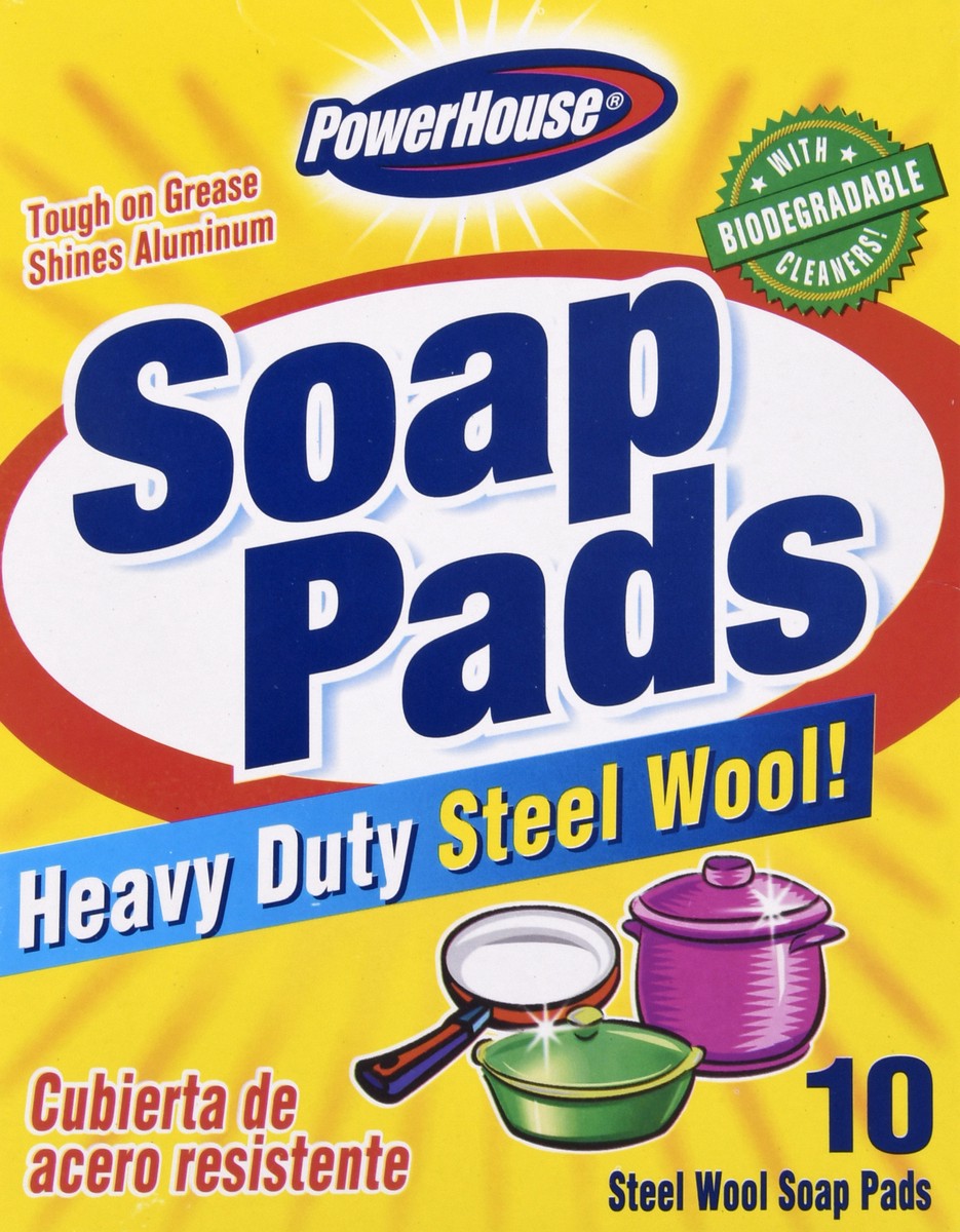 slide 6 of 9, PowerHouse Power House Steel Wool Soap Pads, 10 ct