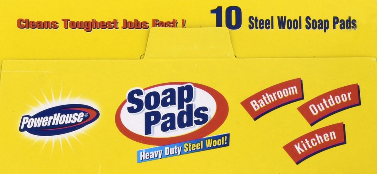 slide 9 of 9, PowerHouse Power House Steel Wool Soap Pads, 10 ct