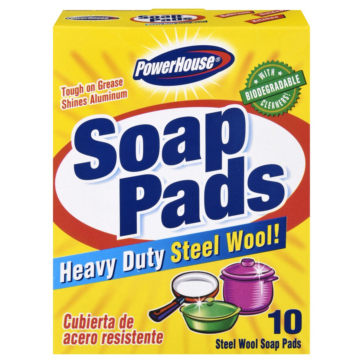 slide 1 of 9, PowerHouse Power House Steel Wool Soap Pads, 10 ct