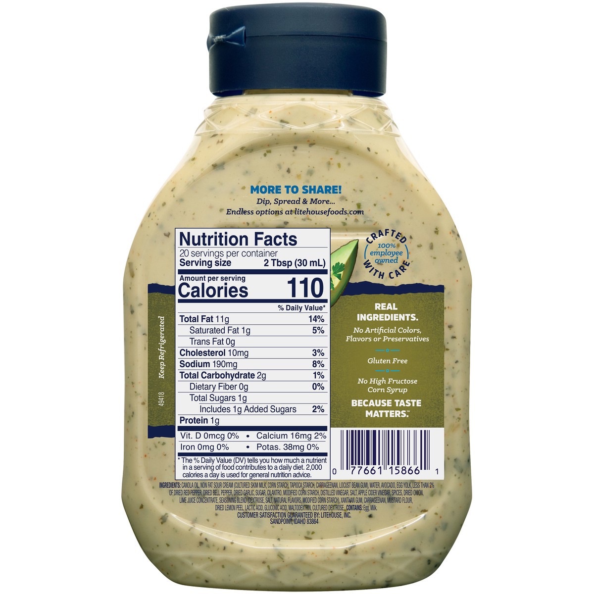 slide 10 of 10, Litehouse Family Size Avocado Ranch Dressing & Dip 20 fl. oz. Bottle, 20 fl oz