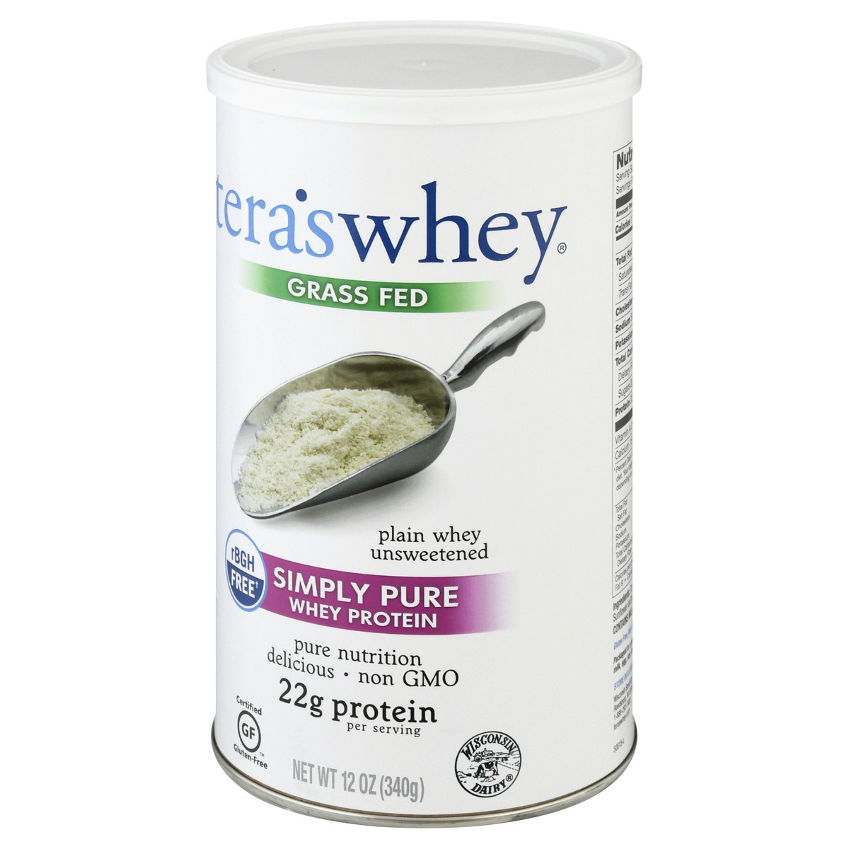 slide 3 of 9, Tera's Whey Simply Pure Grass Fed Plain Unsweetened Whey Protein 12 oz, 12 oz