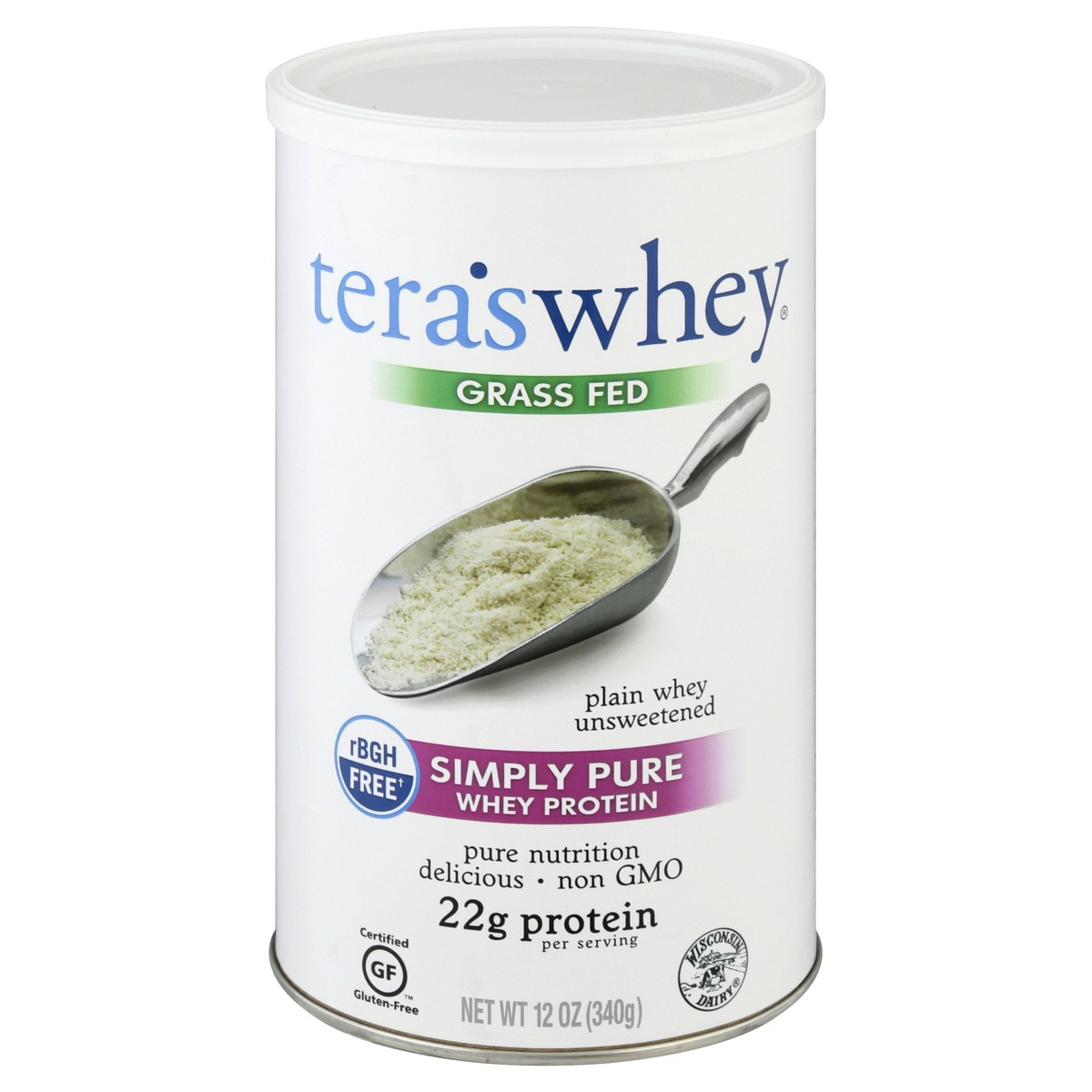 slide 1 of 9, Tera's Whey Simply Pure Grass Fed Plain Unsweetened Whey Protein 12 oz, 12 oz