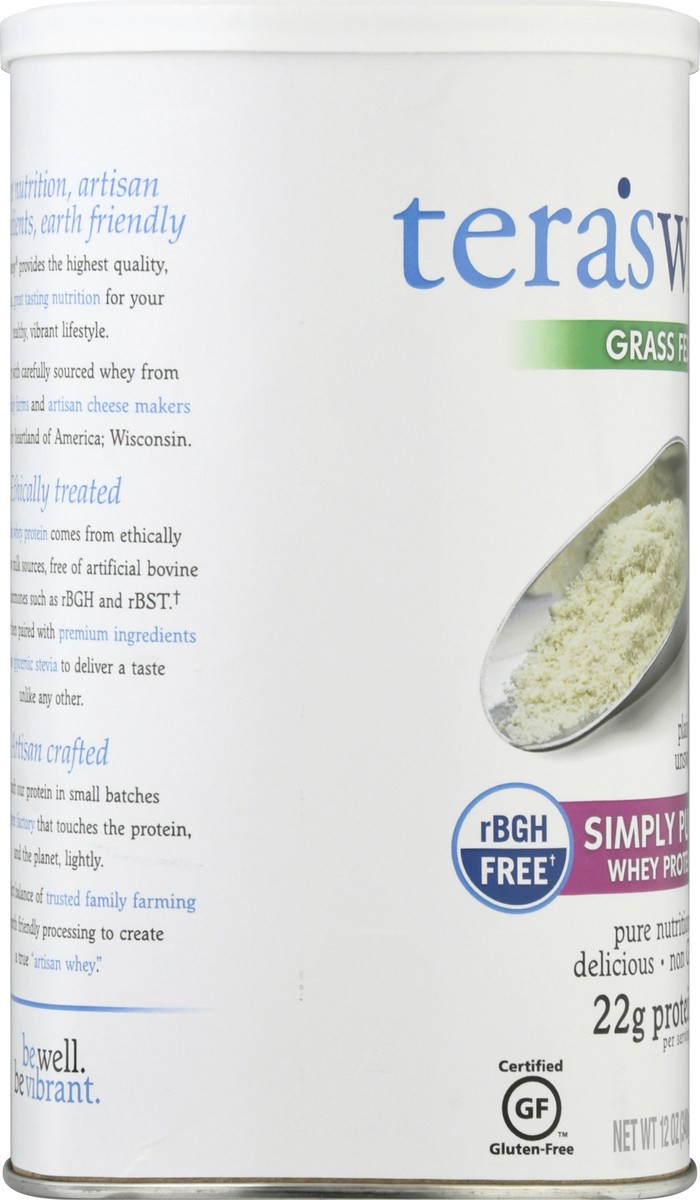 slide 7 of 9, Tera's Whey Simply Pure Grass Fed Plain Unsweetened Whey Protein 12 oz, 12 oz
