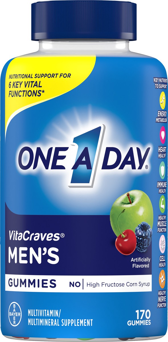 slide 7 of 11, One A Day VitaCraves Men's Multivitamin/Multimineral Supplement Gummies 170 ea Bottle, 170 ct