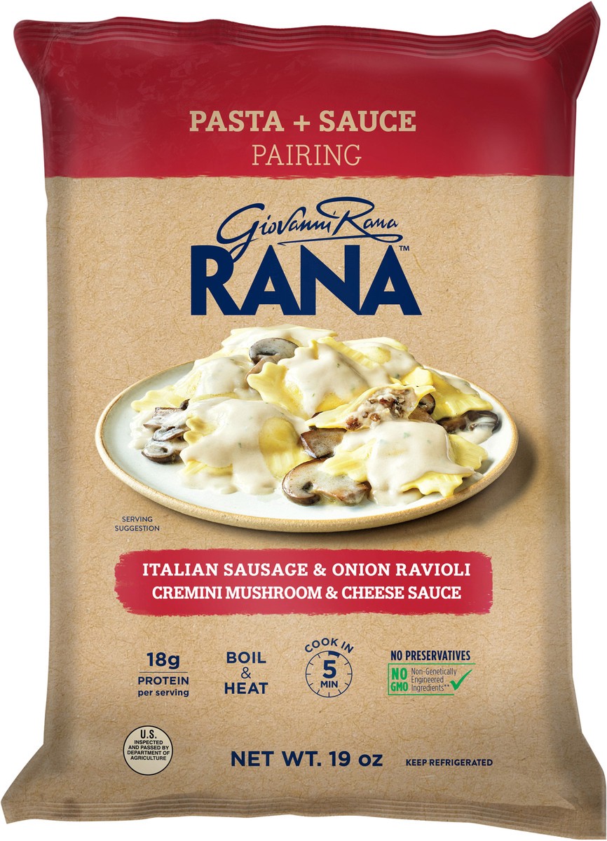 slide 6 of 9, Rana Italian Sausage & Onion Ravioli Cremini Mushroom & Cheese Sauce Pasta + Sauce Pairing 19 oz, 19 oz