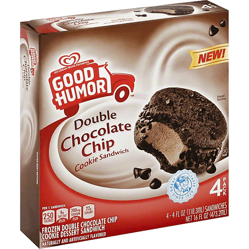 slide 1 of 4, Good Humor Ice Cream & Frozen Desserts Double Chocolate Chip Cookie Sandwich, 4 ct