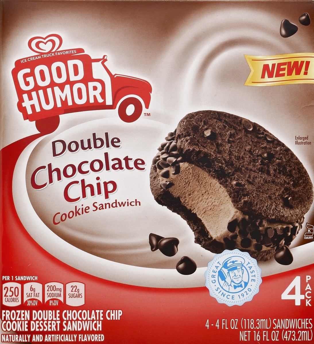 slide 4 of 4, Good Humor Ice Cream & Frozen Desserts Double Chocolate Chip Cookie Sandwich, 4 ct