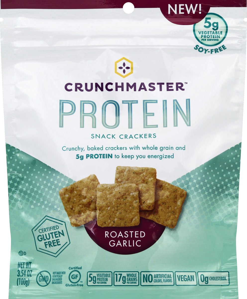 slide 2 of 2, Crunchmaster Roasted Garlic Protein Snack Cracker, 3.54 oz