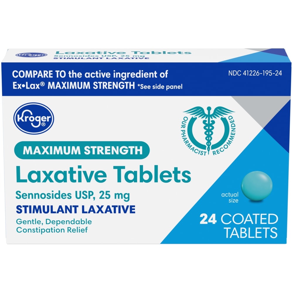 slide 1 of 1, Kroger Maximum Strength Stimulant Laxative Coated Tablets, 24 ct