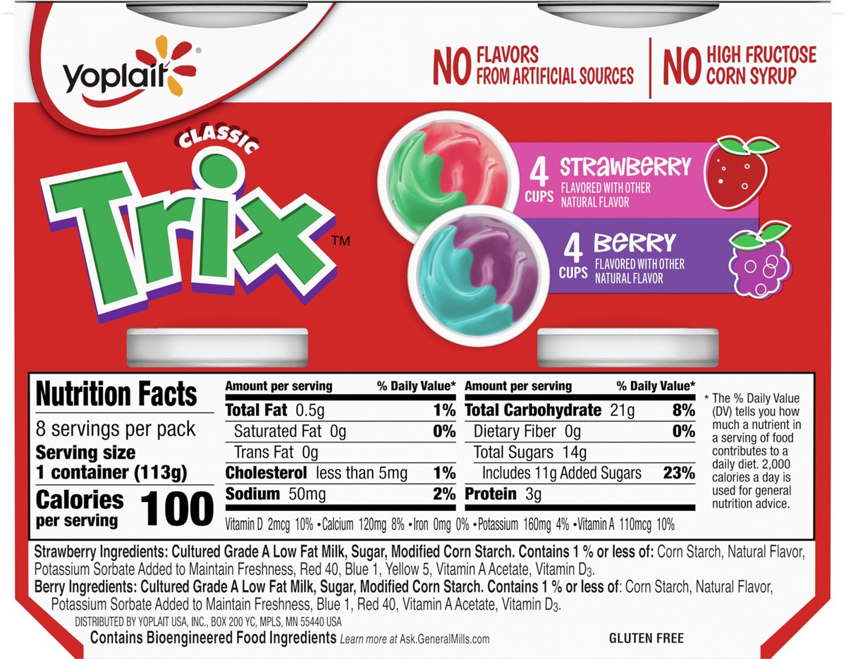 slide 12 of 13, Yoplait Low Fat Kids Yogurt, Trix Variety Pack, Strawberry and Berry, Gluten Free Snacks, 8 Yogurt Cups, 8 ct