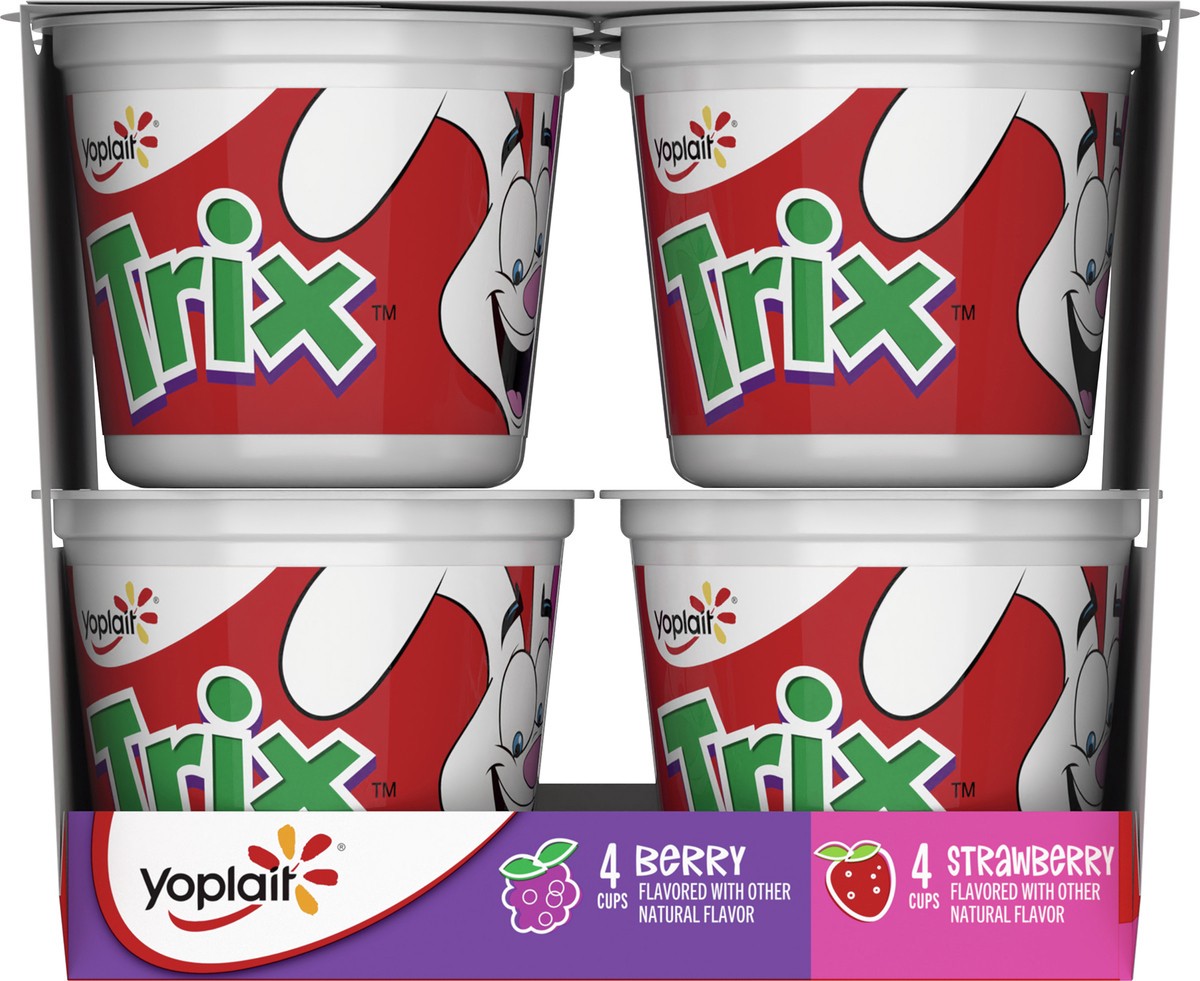 slide 4 of 13, Yoplait Low Fat Kids Yogurt, Trix Variety Pack, Strawberry and Berry, Gluten Free Snacks, 8 Yogurt Cups, 8 ct