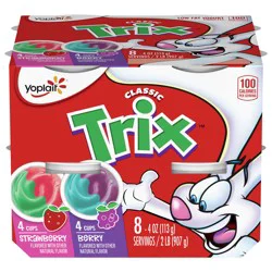 Yoplait Low Fat Kids Yogurt, Trix Variety Pack, Strawberry and Berry, Gluten Free Snacks, 8 Yogurt Cups