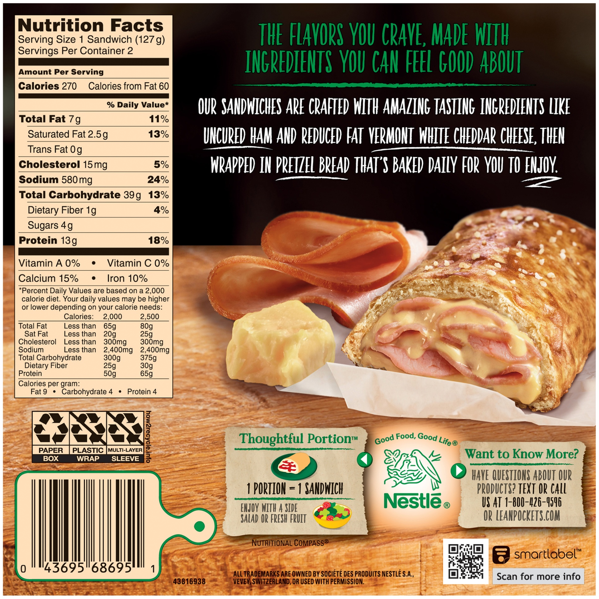 slide 2 of 8, Lean Pockets Ham Cheese Whole Grain Crust, 9 oz