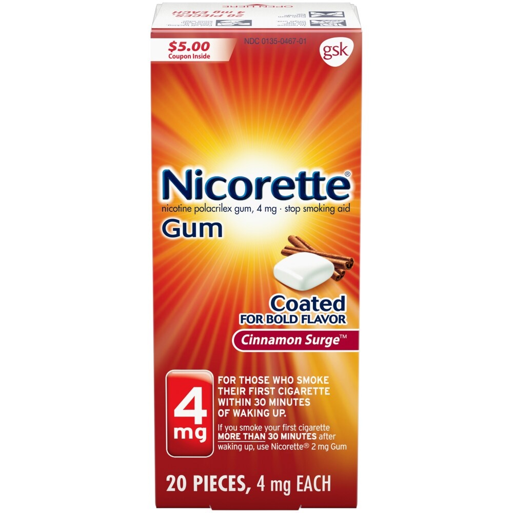 slide 1 of 1, Nicorette Cinnamon Surge Coated Gum 4 Mg, 20 ct