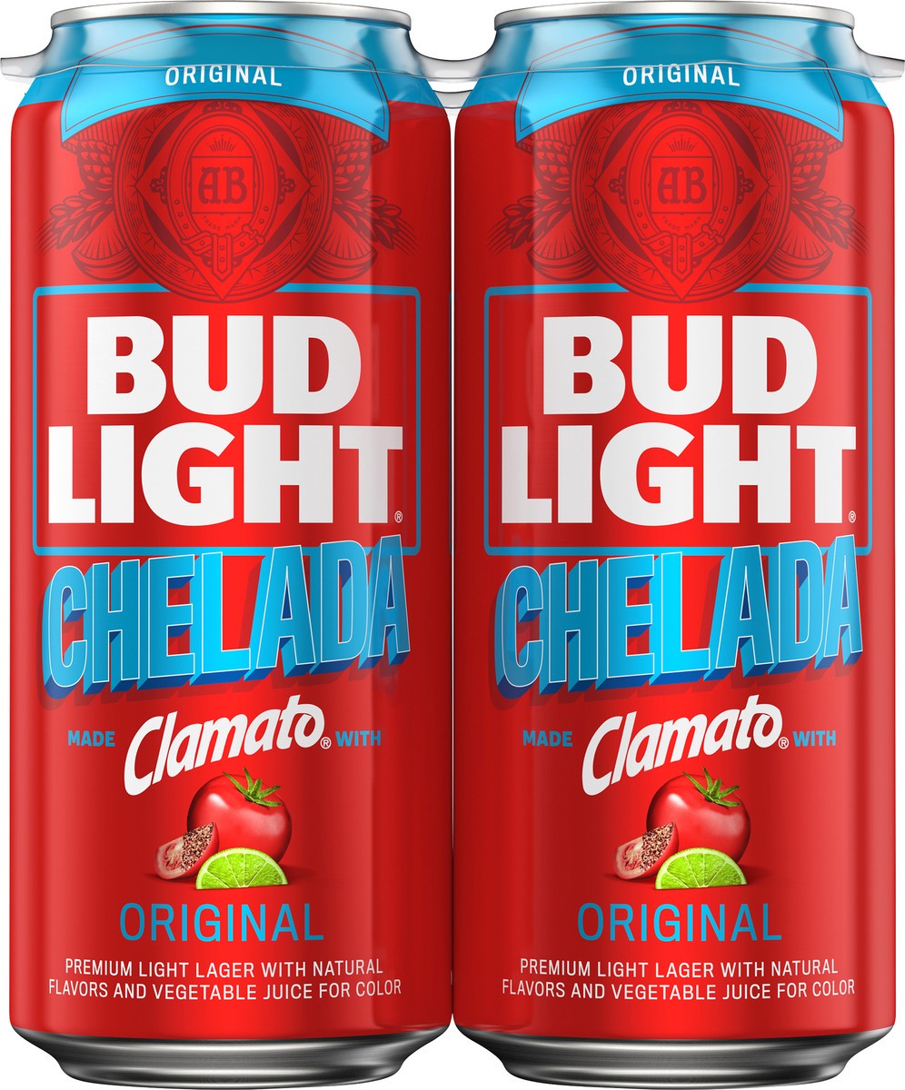 slide 1 of 9, Bud Light Chelada Chelada Original Premium Light Lager Beer 4 ea, 64 fl oz