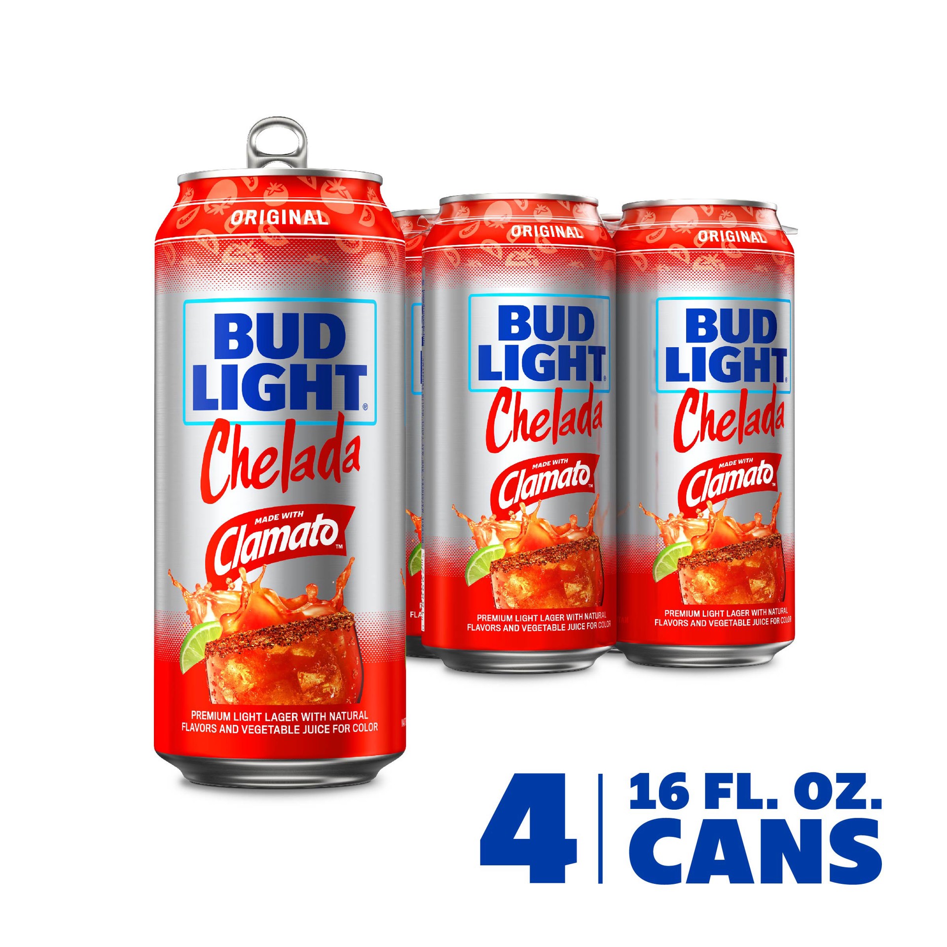 slide 6 of 9, Bud Light Chelada Chelada Original Premium Light Lager Beer 4 ea, 64 fl oz