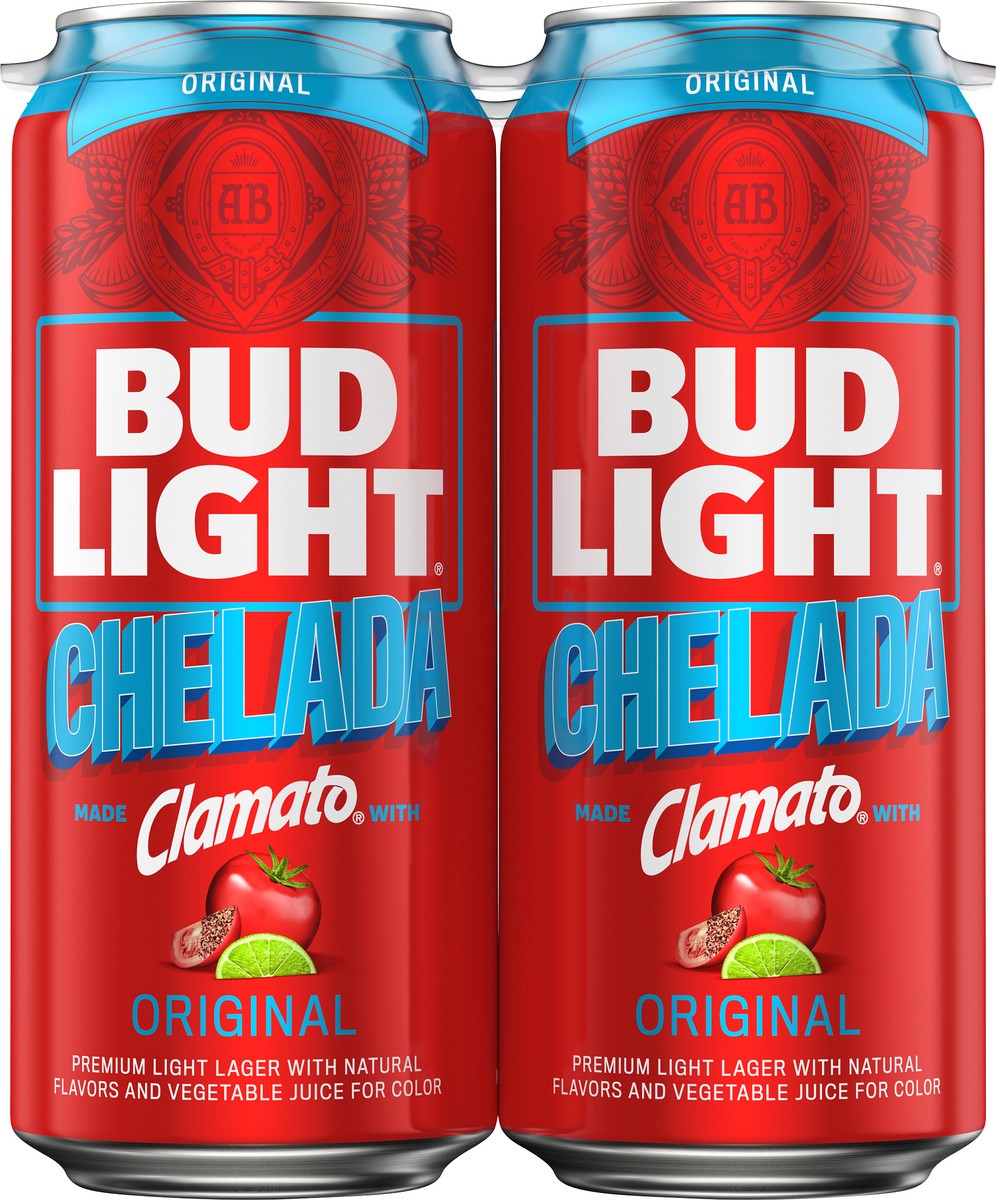 slide 1 of 9, Bud Light Chelada Chelada Original Premium Light Lager Beer 4 ea, 4 ct
