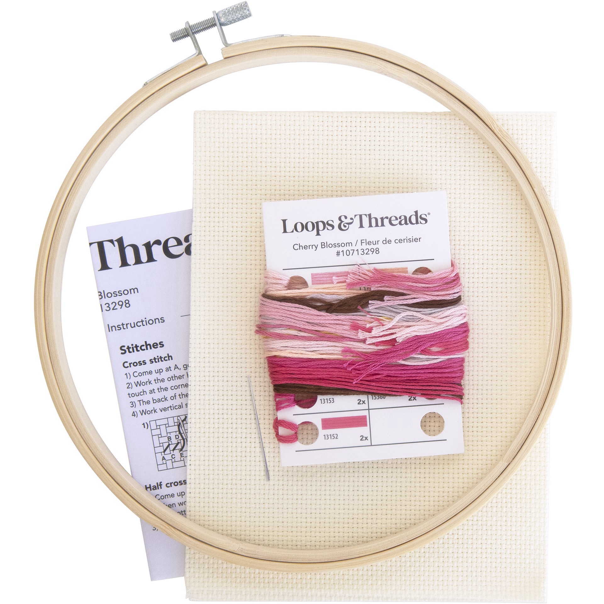 slide 4 of 4, Cherry Blossom Cross Stitch Kit By Loops & Threads, 8 in x 8 in