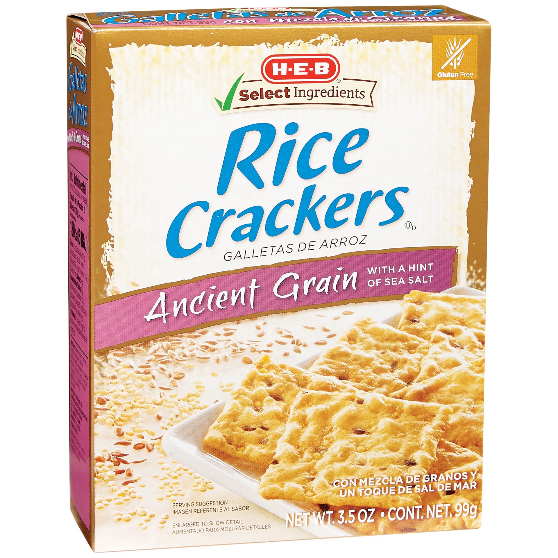 slide 1 of 1, H-E-B Select Ingredients Ancient Grains with a Hint of Sea Salt Rice Crackers, 3.5 oz