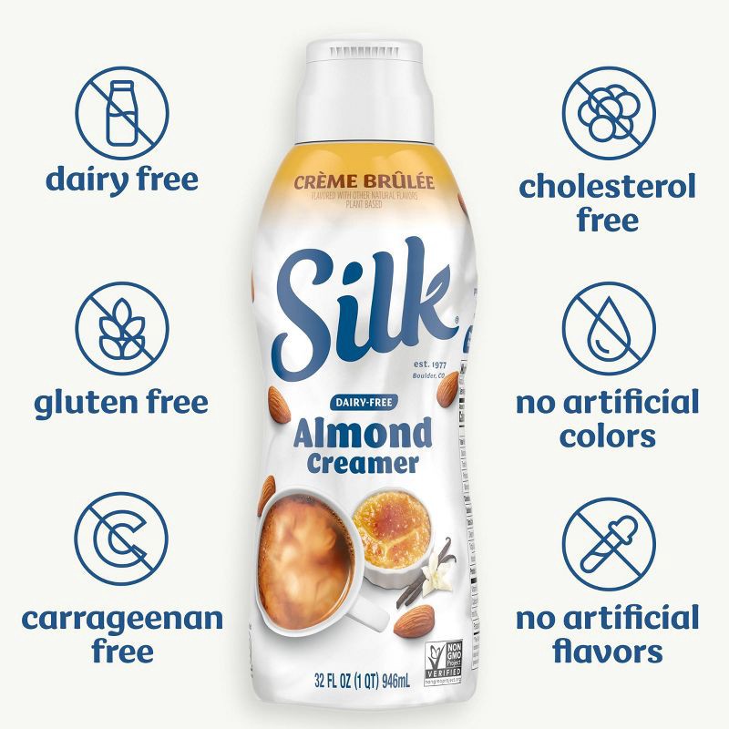 slide 4 of 10, Silk Crème Brûlée Almond Creamer - 32 fl oz (1qt) Bottle, 32 fl oz, 1 qt