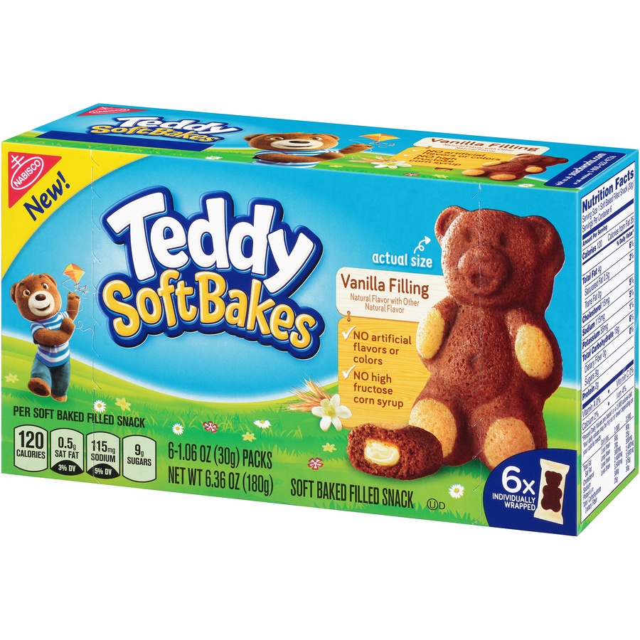 slide 3 of 8, Teddy Grahams Soft Bakes Snacks Vanilla Filling, 6 ct; 1.06 oz