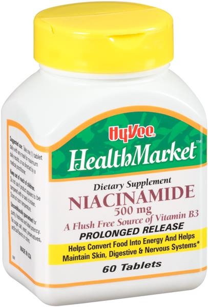 slide 1 of 1, Hy-Vee HealthMarket Niacinamide, 60 ct; 500 mg
