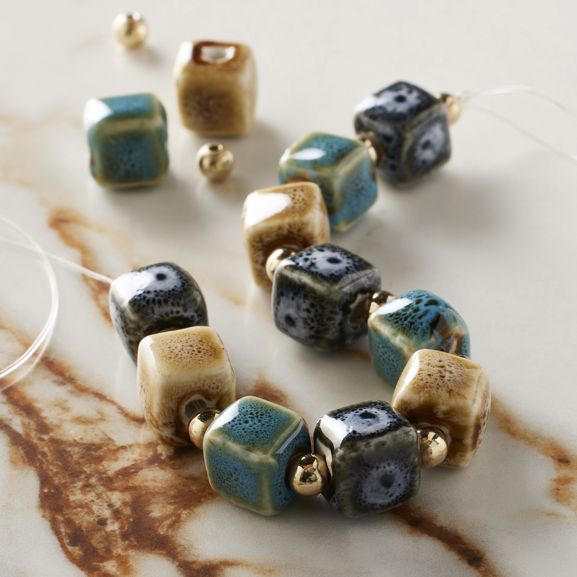slide 3 of 3, Multicolor Reactive Glaze Ceramic Cube Beads, 10mm By Bead Landing, 10mm