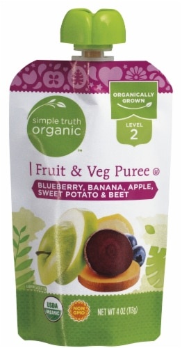 slide 1 of 1, Simple Truth Organic Blueberry Banana Apple Sweet Potato & Beet Fruit & Veg Puree, 4 oz