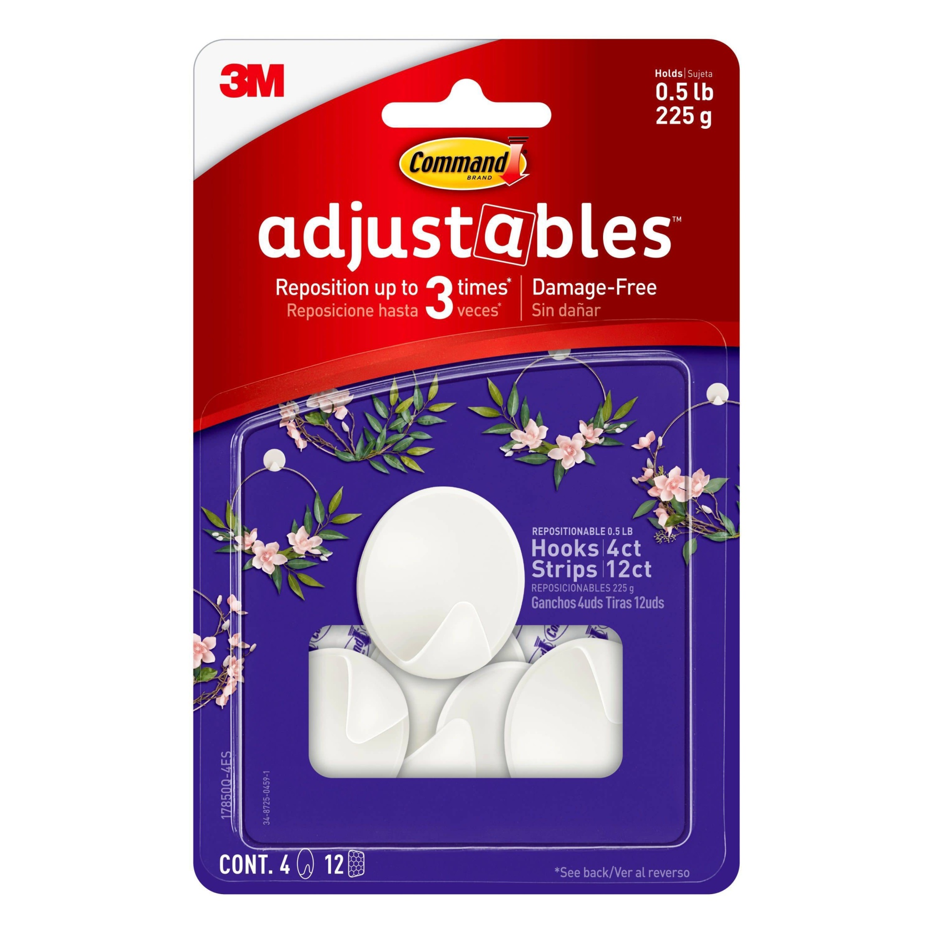 slide 1 of 1, Command Adjustables Repositionable Quartz Decorative Hooks, 1/2 lb