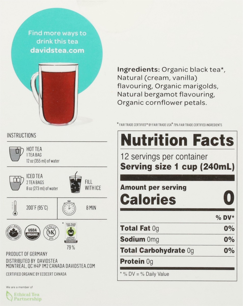 slide 5 of 13, DavidsTea Organic Cream of Earl Grey Black Tea 12 Tea Bags - 12 ct, 12 ct