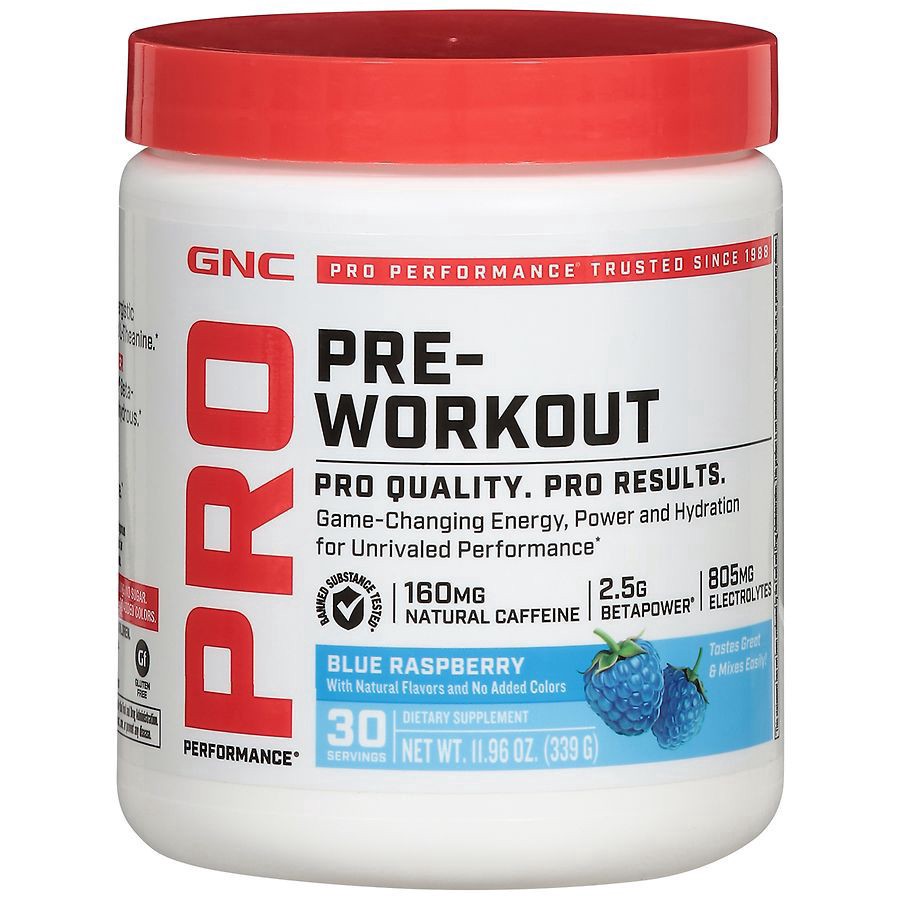 slide 1 of 5, GNC Pro Performance Blue Raspberry Pre-Workout 11.96 oz, 11.96 oz