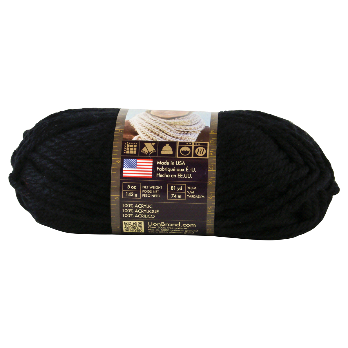 slide 3 of 3, Lion Brand Yarn Hometown USA 135-153 Oakland Black, 5 oz