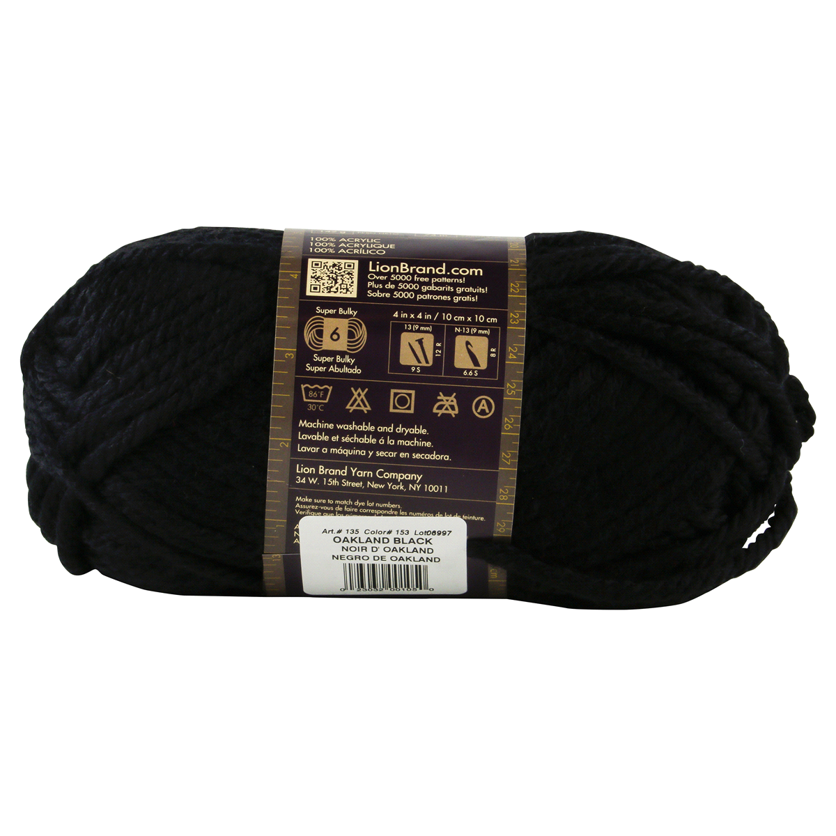 slide 2 of 3, Lion Brand Yarn Hometown USA 135-153 Oakland Black, 5 oz