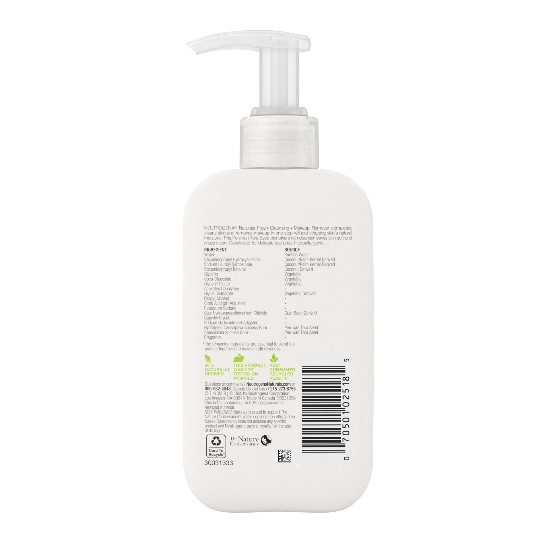 slide 3 of 5, Neutrogena Naturals Fresh Cleansing Daily Face Wash + Makeup Remover with Naturally-Derived Peruvian Tara Seed, Hypoallergenic, Non-Comedogenic & Sulfate-, Paraben- & Phthalate-Free, 6 fl. oz, 6 fl oz