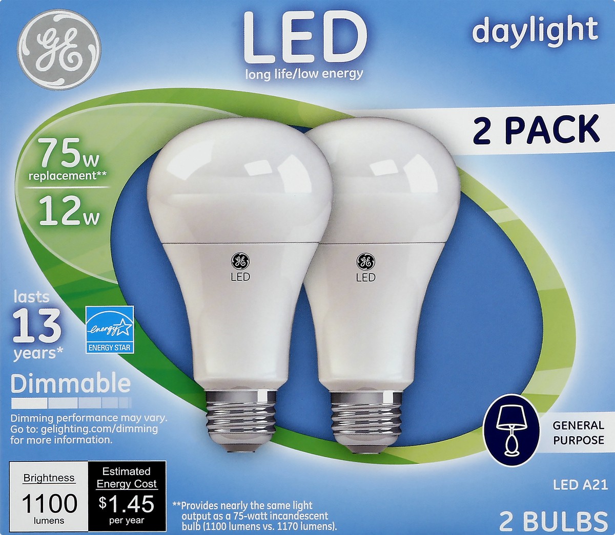 slide 2 of 11, GE Daylight 12-Watt LED Light Bulbs, 2 ct