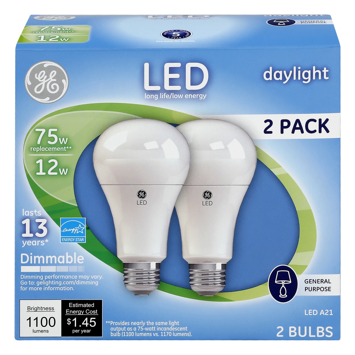 slide 1 of 11, GE Daylight 12-Watt LED Light Bulbs, 2 ct