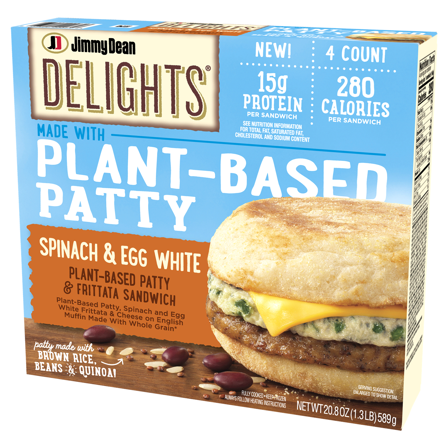slide 4 of 4, Jimmy Dean Delights Plant-Based Patty Breakfast Sandwiches with Spinach and Egg White Frittata and Cheese, Frozen, 4 Count, 20.8 oz