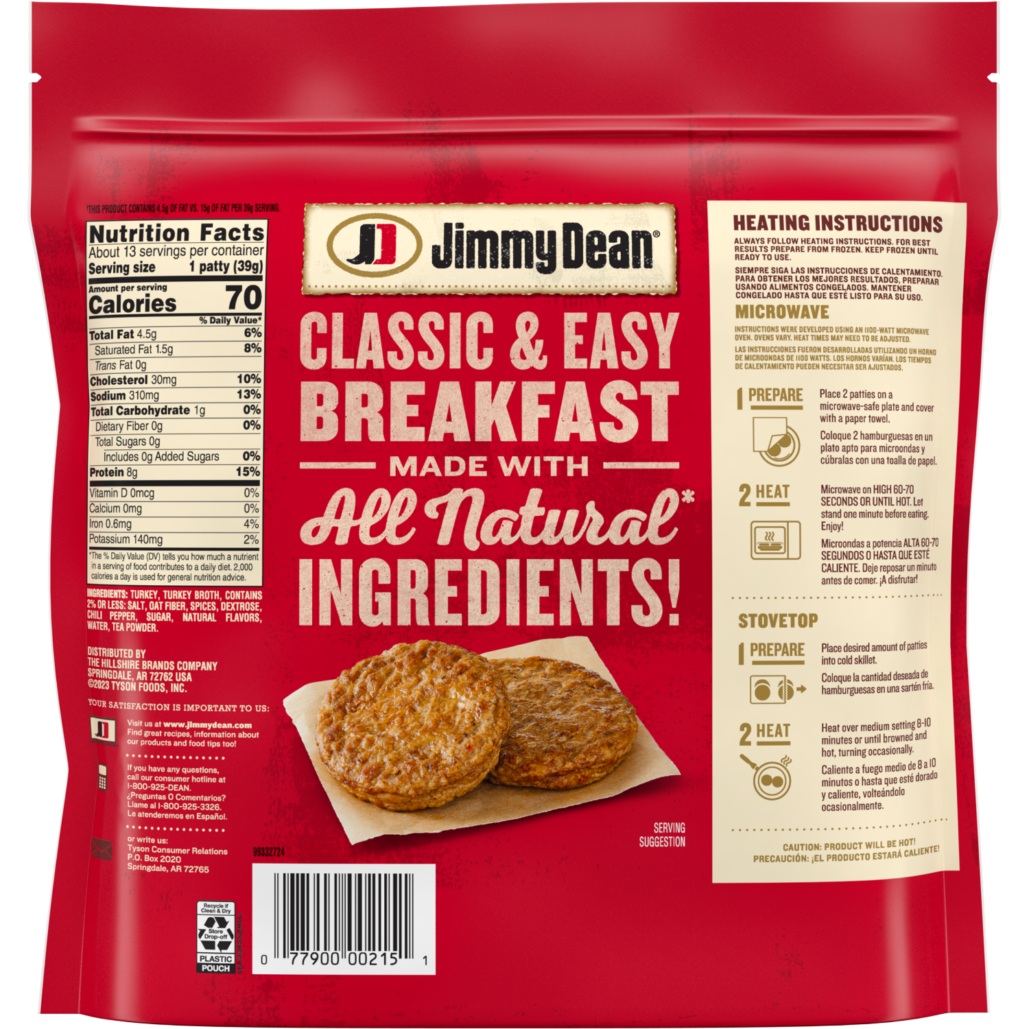 slide 3 of 7, Jimmy Dean All Natural Fully Cooked Turkey Sausage Patties, 18.3 oz Bag, 18.3 oz
