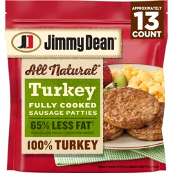 Jimmy Dean All Natural Fully Cooked Turkey Sausage Patties, 18.3 oz Bag