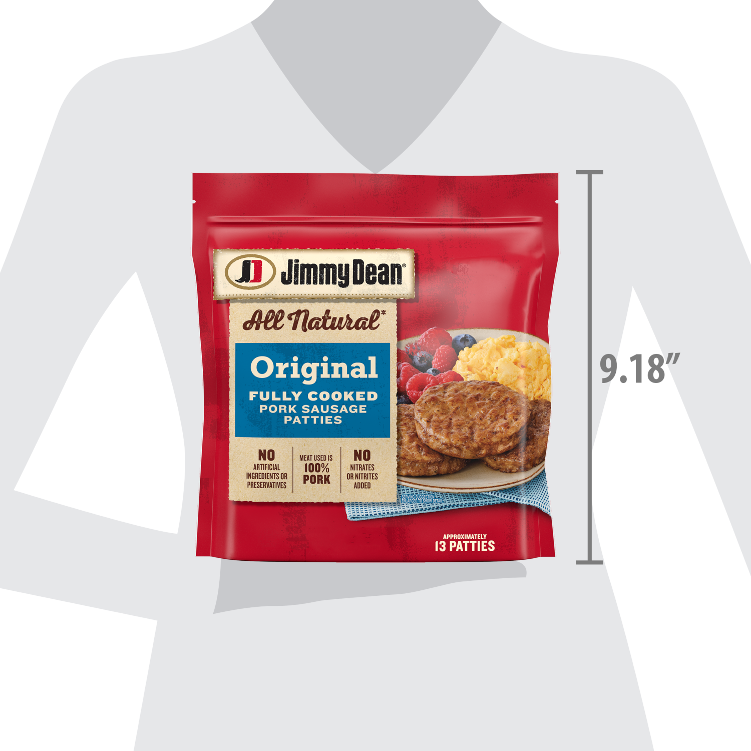 slide 5 of 5, Jimmy Dean All Natural Original Fully Cooked Pork Sausage Patties, 18.3 oz Bag, 18.3 oz