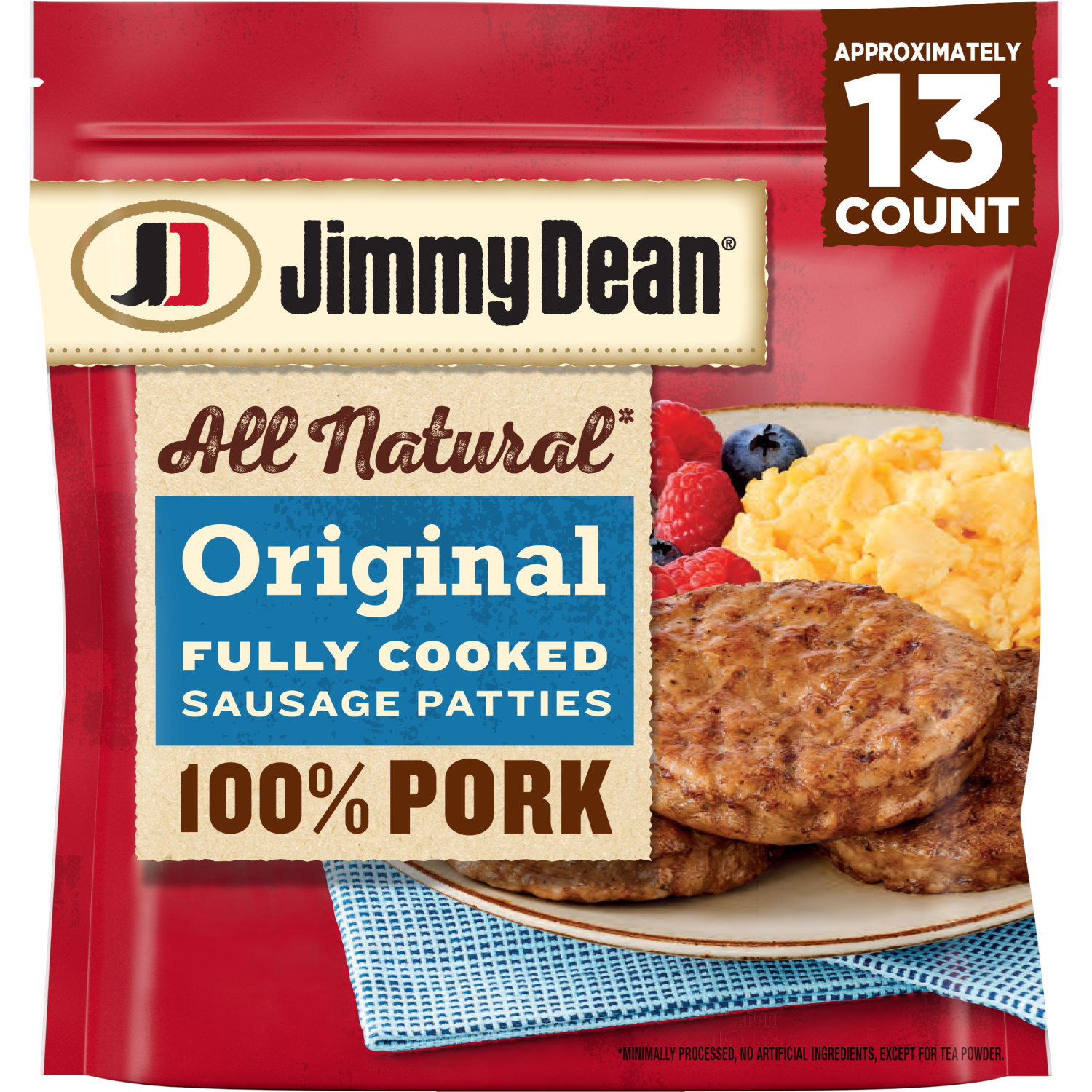 slide 1 of 5, Jimmy Dean All Natural Original Fully Cooked Pork Sausage Patties, 18.3 oz Bag, 18.3 oz