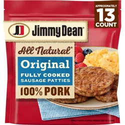 Jimmy Dean All Natural Original Fully Cooked Pork Sausage Patties, 18.3 oz Bag