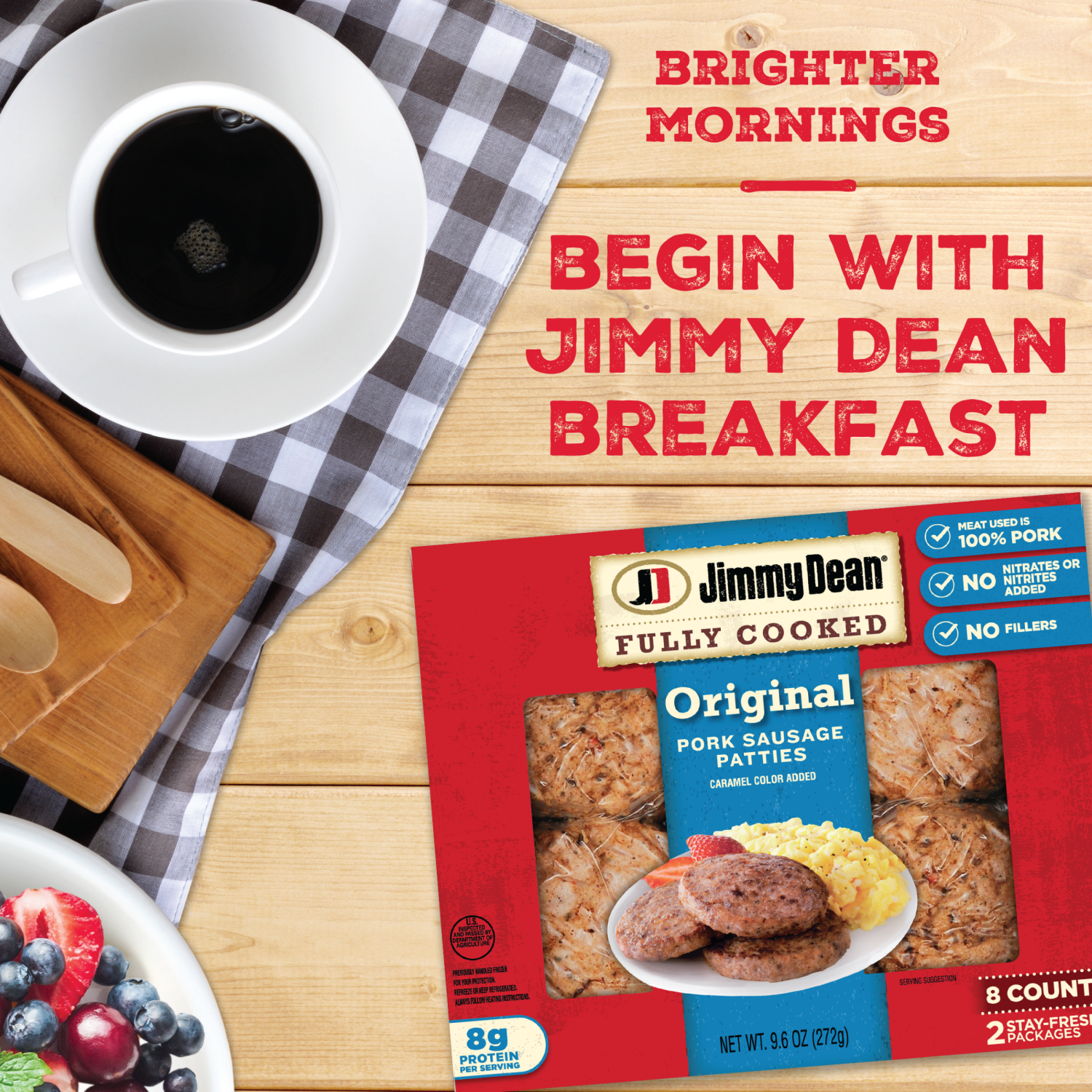 slide 3 of 4, Jimmy Dean Fully Cooked Original Pork Breakfast Sausage Patties, 9.6 oz