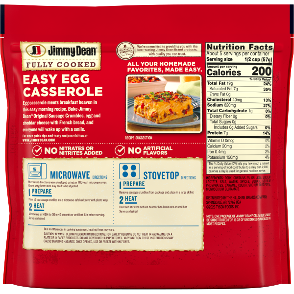 slide 4 of 21, Jimmy Dean Fully Cooked Original Breakfast Sausage Crumbles, 9.6 oz, 9.6 oz