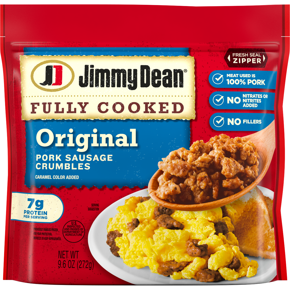 slide 1 of 21, Jimmy Dean Fully Cooked Original Breakfast Sausage Crumbles, 9.6 oz, 9.6 oz