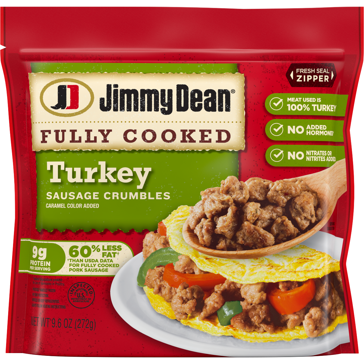 slide 1 of 21, Jimmy Dean Fully Cooked Breakfast Turkey Sausage Crumbles, 9.6 oz, 9.6 oz