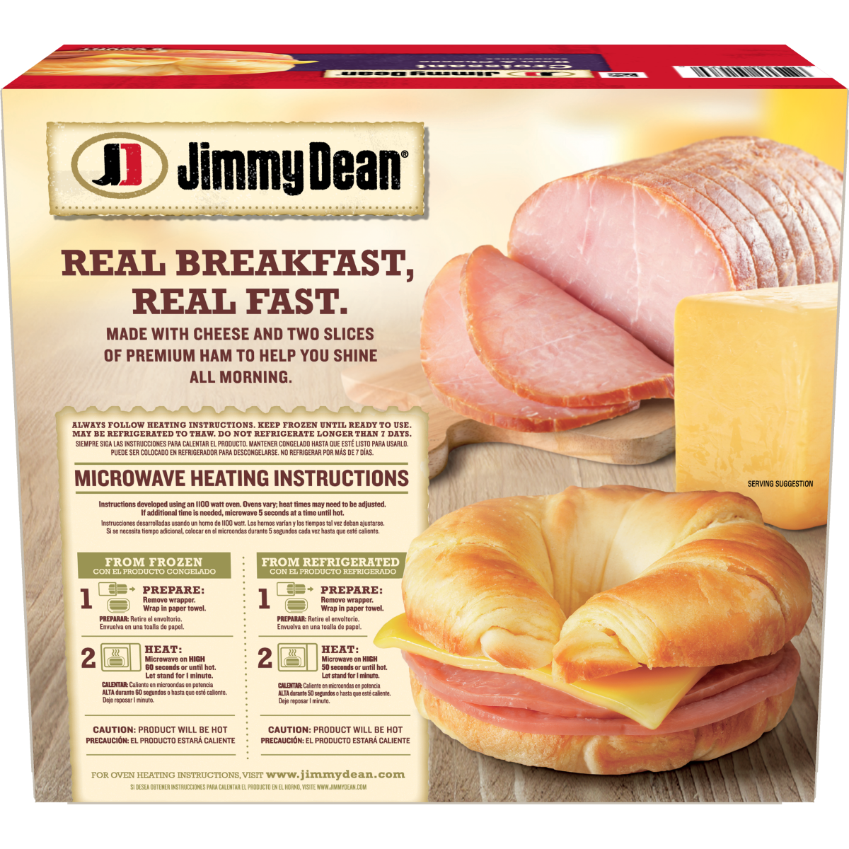 slide 9 of 21, Jimmy Dean Croissant Breakfast Sandwiches with Ham and Cheese, Frozen, 8 Count, 771.11 g