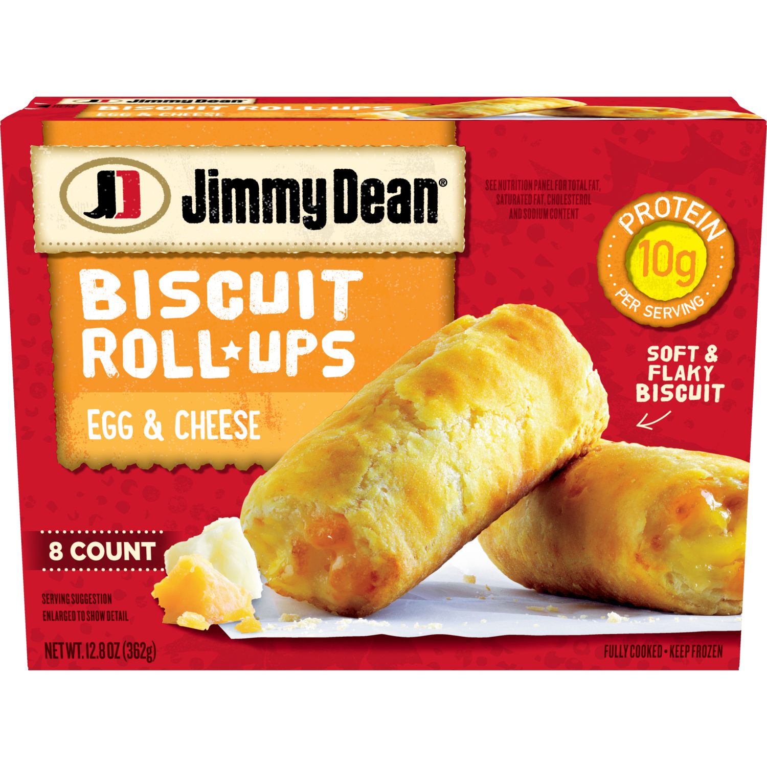 slide 1 of 4, Jimmy Dean Biscuit Roll-Ups, Eggs &Cheese, Frozen Breakfast, 8 Count, 12.8 oz