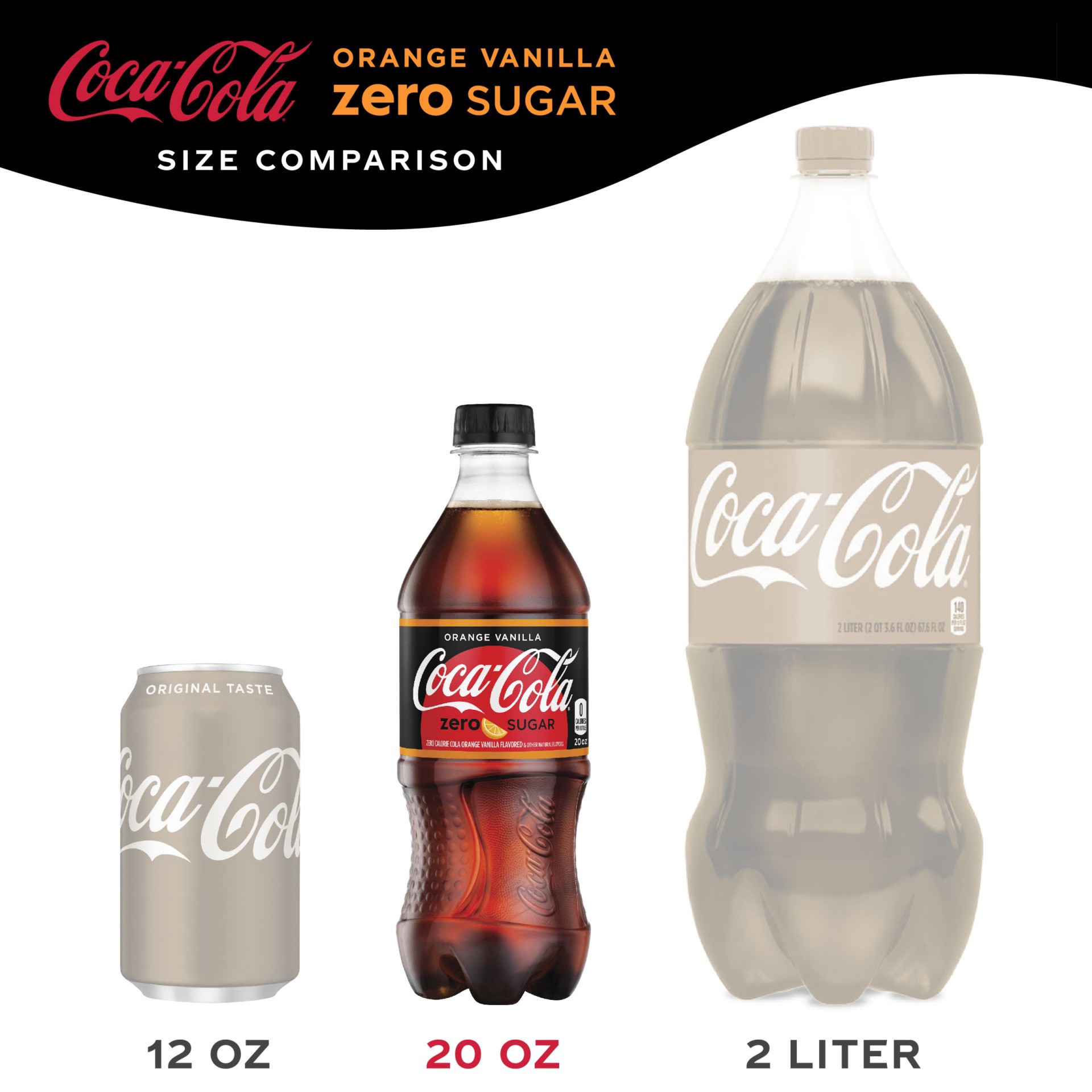 slide 7 of 7, Coca-Cola Orange Vanilla Zero Sugar Diet Soda Sugar Free Soft Drink, 20 fl oz, 20 oz